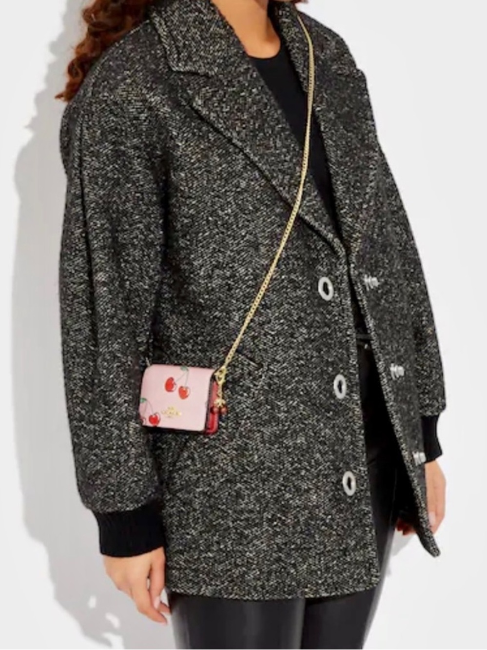 Pink Cherry Mini Crossbody Bag with Gold Chain